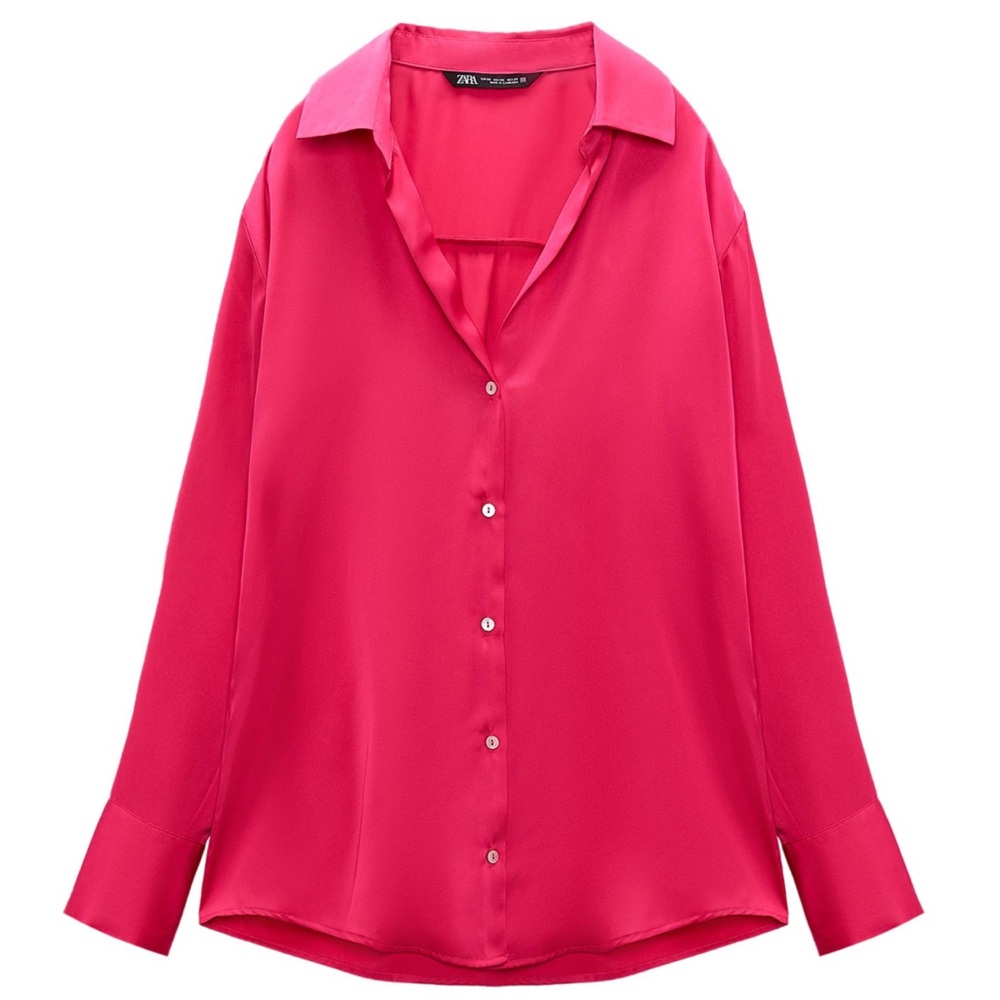 NWT Zara Satin Pink Button-Up Blouse
